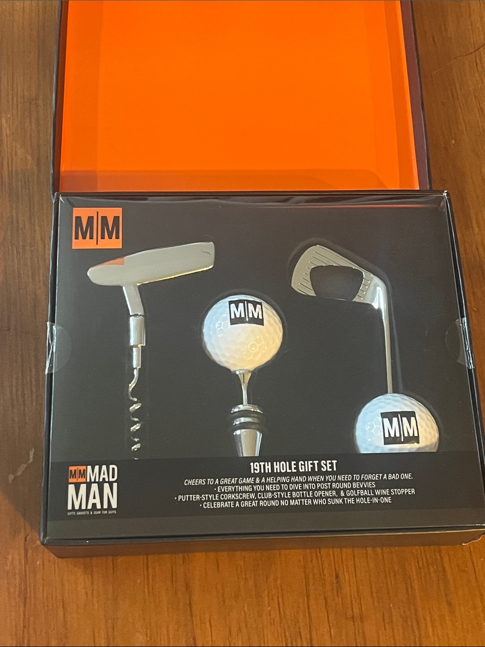 Mad Man Golf 19th Hole Gift Set Bar Corkscrew Bottle Opener Wine Stopper new